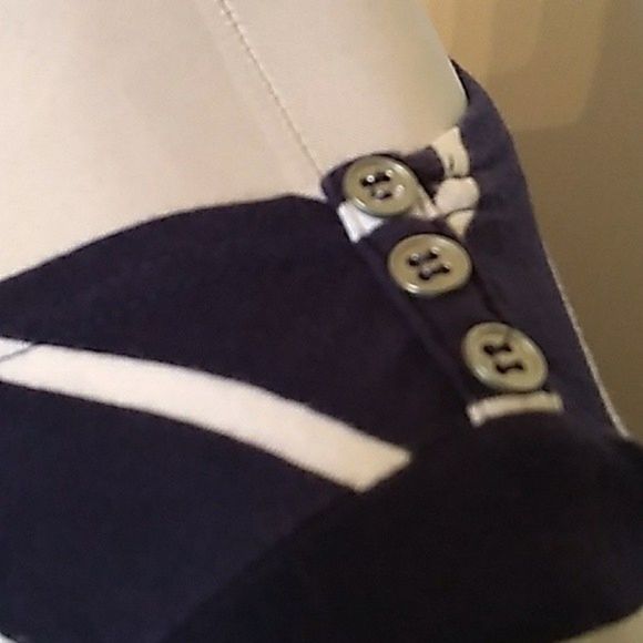 KNIT TOP NAUTICAL STRIPED NAVY BLUE WHITE BOAT NECK SMALL S WOMENS SMALL S - Picture 4 of 9